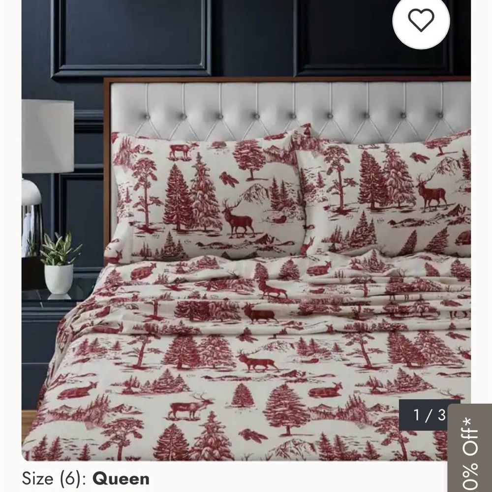 Queen Woodland Deer Print Sheet Set in Cream and Maroon, extra deep